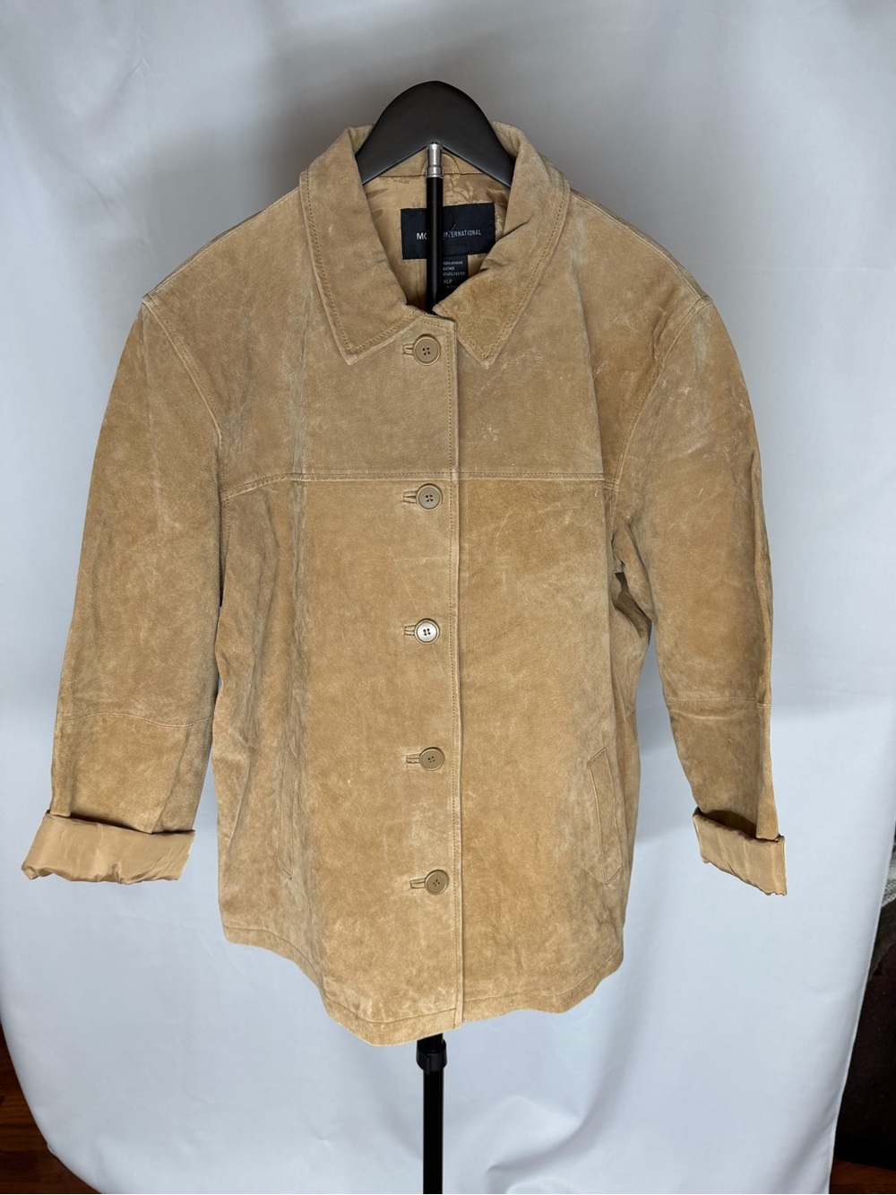 Moda International Tan Suede 100% Leather Button-Front Jacket Vintage XLP Coat